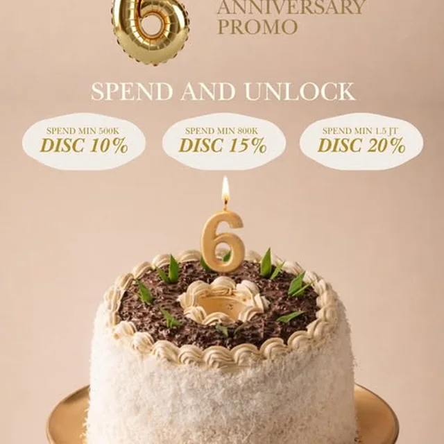A coconut cake with a number six candle for the Momma Jakarta anniversary